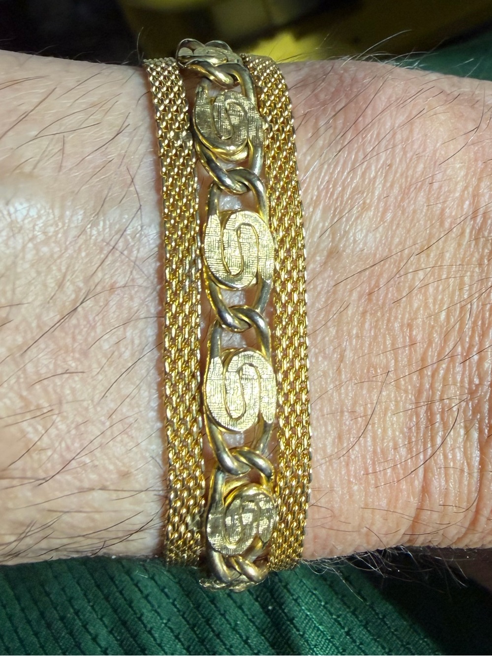 vintage Goldette gold tone three strand chains bracelet 7”